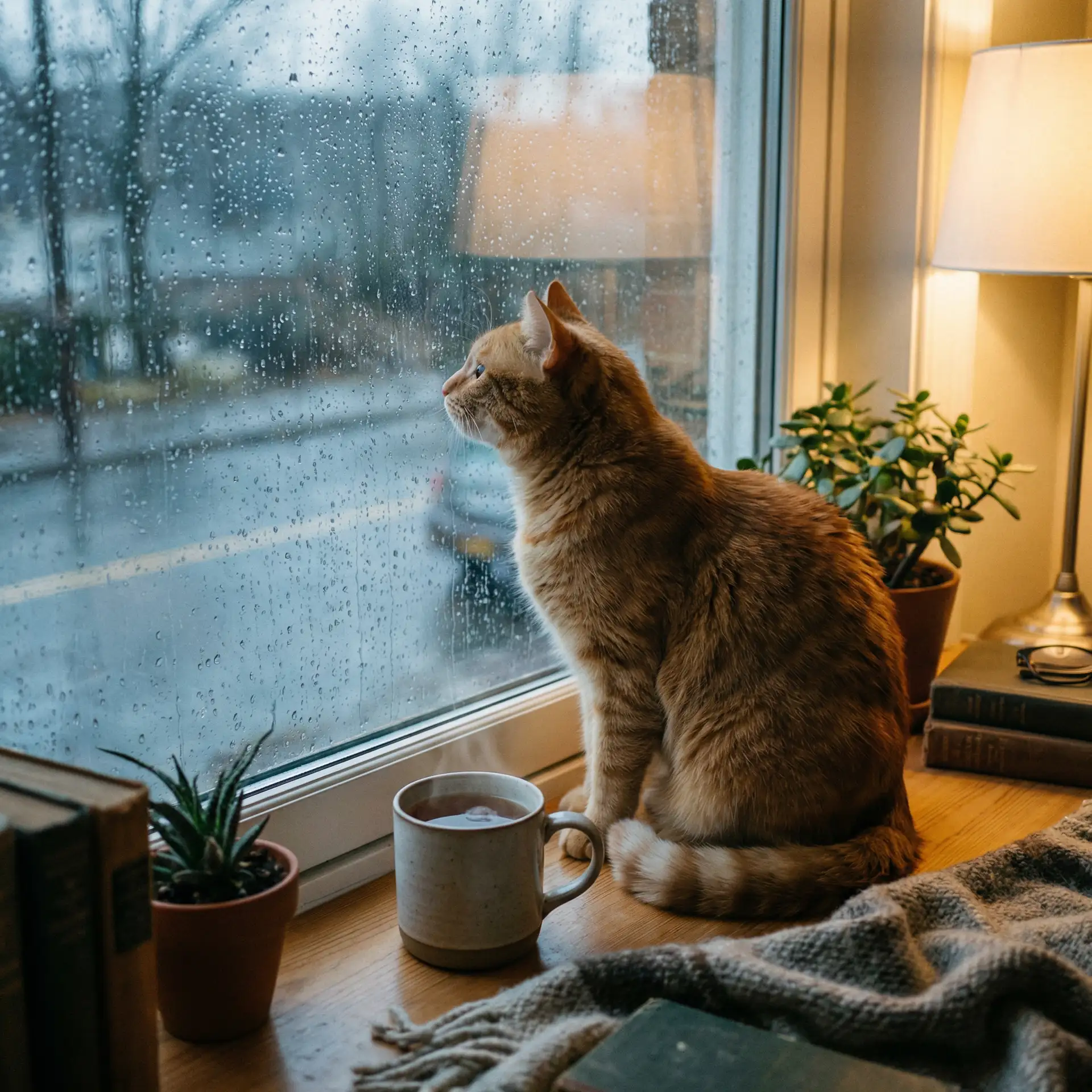 猫咪望着窗外的雨 - 操操哒